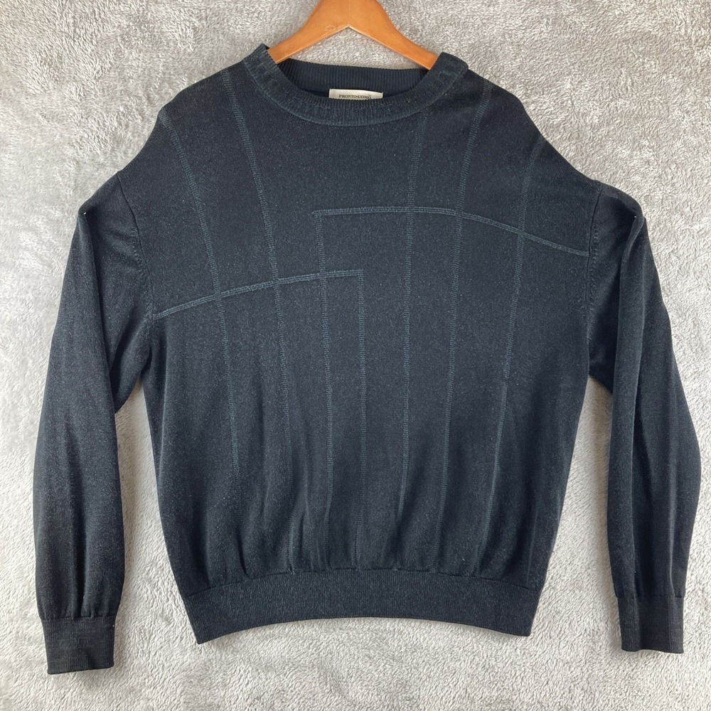 Pronto Uomo Sweater Mens Large Black Pullover Cotton Rayon Crewneck